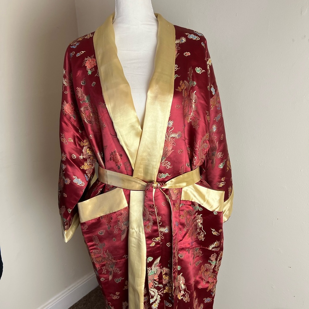 Vintage Kevin-T Asian Garden Dragon Reversible Robe